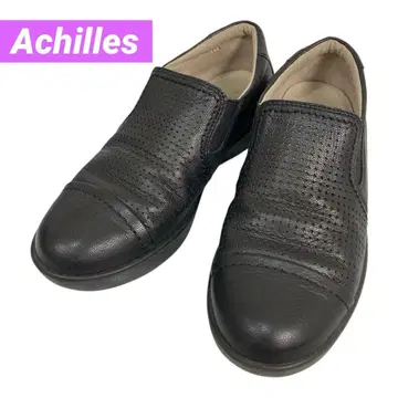 아킬레스 솔보 슬립온 펀칭 가죽 신발 블랙 사이드 고어