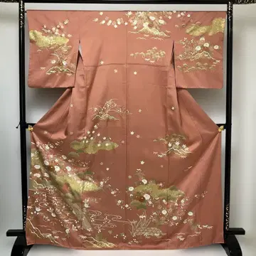 No.2936 순수 실크 금채 꽃 팔교문양 호몬기 새상품급