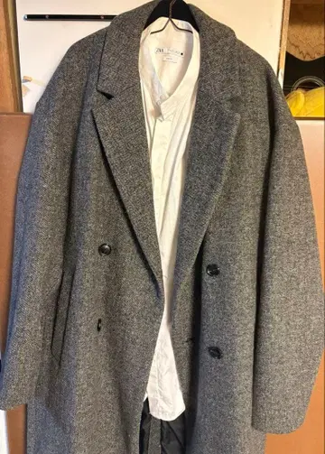 ZARA 그레이 더블 브레스트 체스터 코트 L 사이즈