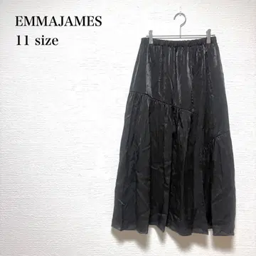 엠마 제이 롱 스커트 11 블랙 허리밴딩 비대칭 광택