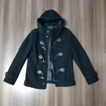 HARE 후드 부착 블랙 더플 코트 S