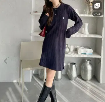 Ada. 별주 U.S. POLO ASSN 케이블 폴로 니트 미니 원피스