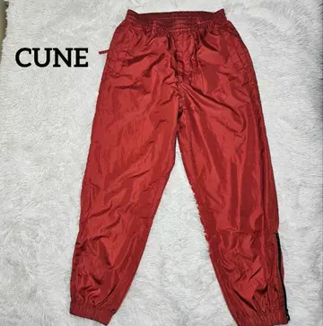 CUNE 바스락 팬츠 빨간색 허리밴딩 지퍼 포함