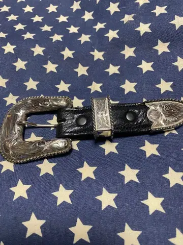 블랙 가죽 장식 버클 벨트 (스털링 실버) 선셋 트레일