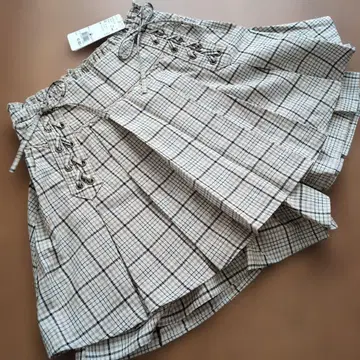 택 포함 미사용 엑시즈팜 체크 무늬 레이스업 큐롯