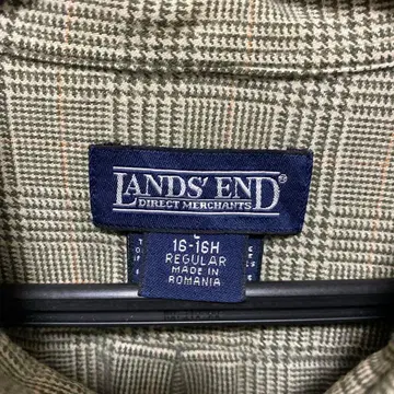 두꺼운 원단 Lands' End 체크 무늬 버튼 다운 셔츠 16-16H