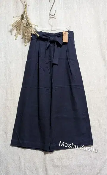 MashuKashu 린넨 레이온 가우초 팬츠 navy 새상품 9790엔