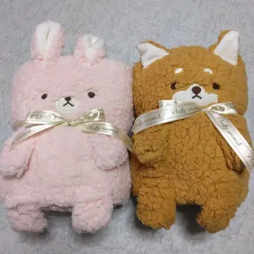 토끼와 강아지 봉제 인형 하프 담요 세트 무릎 담요