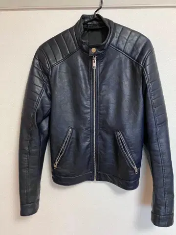 H&M 인조 가죽 바이커 자켓 다크 블루 XS 사이즈 ( US )