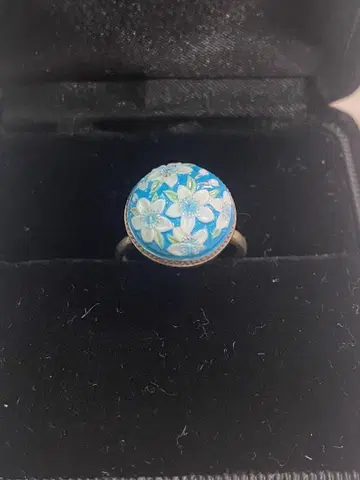 슌켄 주얼리 포셀린 반지 플라워 모티브 빈티지 반지 약 11호