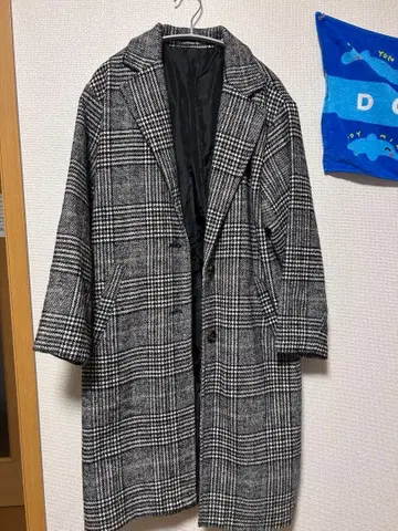 체크 무늬 롱 체스터 코트