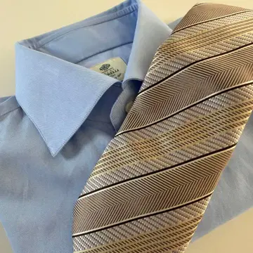 TULB 헤링본 자카드 골드 실버 베이지 실크 넥타이