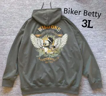 [ 초레어 3L ] 베티 짱 백 프린트 후드티 카키 자수 새상품급