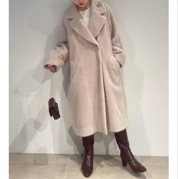 SINDEL 샤기 코쿤 코트 핑크 베이지