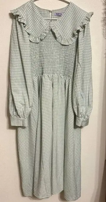 PUNYUS (푸뉴즈) 깅엄 체크 원피스 그린 사이즈 4