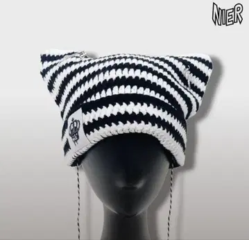 NieR 보더 고양이 귀 니트 캡 [ 폼폼 포함 ]