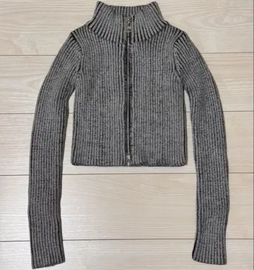 JADER 제이더 리브 니트 집업 숏 기장 그레이