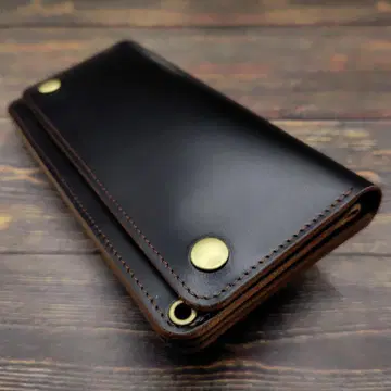 크롬 엑셀 롱 트래커 지갑 핸드메이드 천연 가죽 차심 블랙