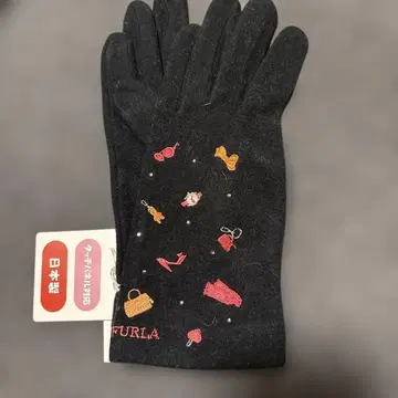FURLA 자수 장갑 블랙 일본제