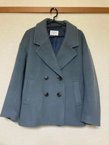 Samansa Mos 블루 그레이 더블 브레스트 피 코트