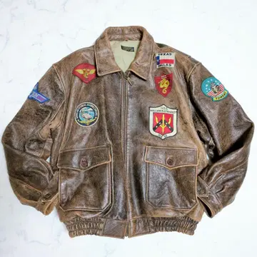 레어 사이즈 A2 G1 플라이트 자켓 탑건 와펜 국기 브라운 3L