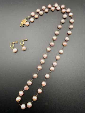 Handmade 핑크 계열 담수 진주 목걸이 & 귀찌 세트