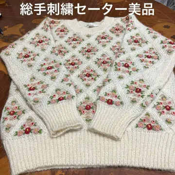 전체 수제 자수 꽃 스웨터 새상품급