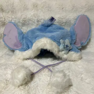 상하이 디즈니 일본 미발매 스티치 팬캡 퍼 모자 꽁지 새상품