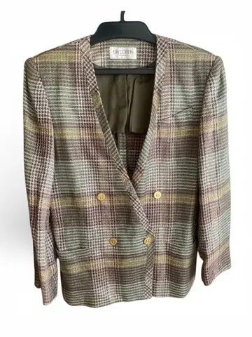 EVA DONNA 체크 무늬 더블 브레스트 자켓