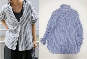 24SS 프레임워크 프렌치 린넨 100% 스트라이프 셔츠 블루 계열