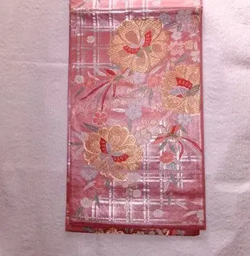 중고 후쿠로 오비 순수 실크 겹벚꽃에 나비와 봉황