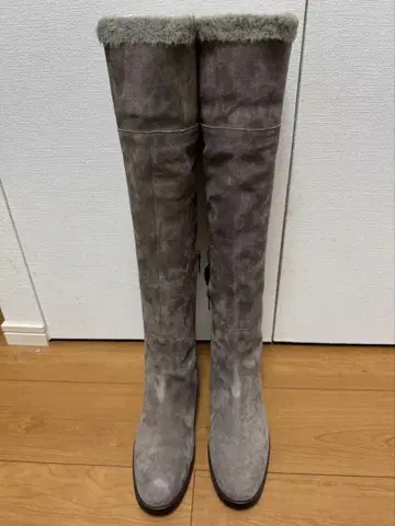 TRU TRUSSARDI STILE 그레이 스웨이드 퍼 포함 롱 부츠