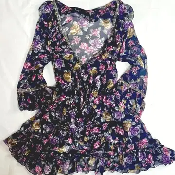 페어리 그런지 꽃무늬 쉬폰 튜닉