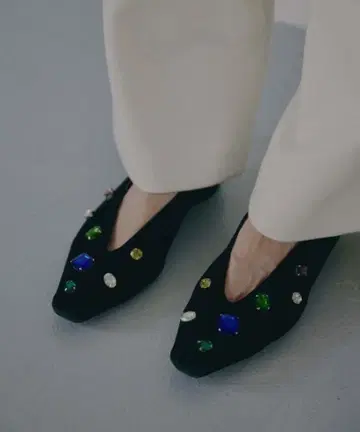 AMERI 블랙 플랫슈즈 스톤 장식 사이즈 S