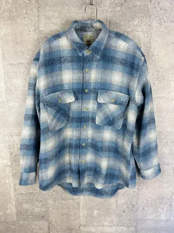 플란넬 셔츠 옴브레 블록 체크 그런지 블루 L