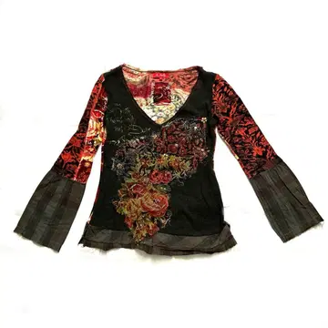 르네 데리 k derhy 플레어 소매 티셔츠 상의 보헤미안 y2k 그런지