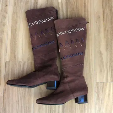 천연 가죽 스웨이드 웨스턴 부츠 브라운