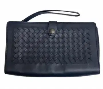 네이비 가죽 뜨개질 클러치백