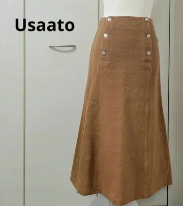 [ Usaato ] 우사토 롱 스커트 브라운 천연 소재 수제 새상품급