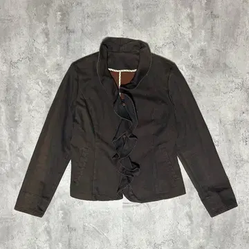 단짠 코디 통학 그런지 샤기 프릴 디자인 브라운 자켓 구제 의류