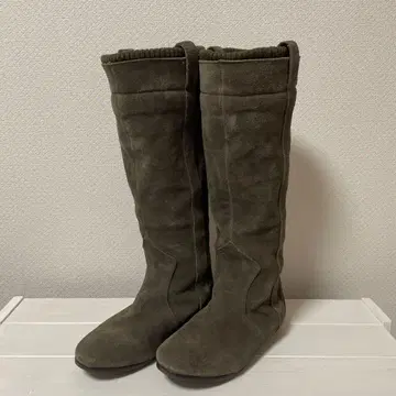 올리브 그린 스웨이드 롱 부츠