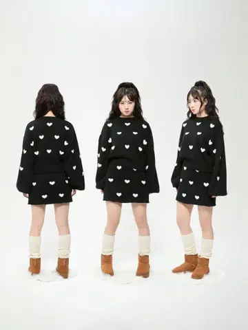 bubbles 하트 무늬 니트 셋업 블랙 란짱 착용