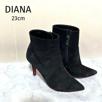 다이애나 블랙 블랙 스웨이드 스틸레토 하이힐 부츠 레드 밑창 23cm