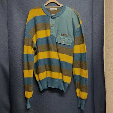 스트라이프 니트 스웨터 포켓 부착 오버 사이즈 아저씨 니트