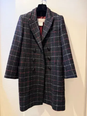 프랑스제 NINA RICCI 체크 무늬 더블 브레스트 코트 40