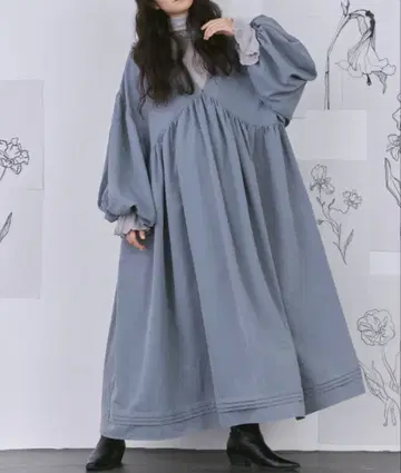 볼륨 슬리브 2way 카프탄 원피스 블루