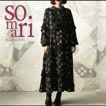 somari 꽃무늬 롱 원피스 블랙