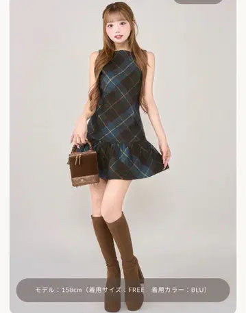 다리치 타탄 체크 슬리브리스 미니 원피스