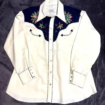 H bar C 50's 데님 절개 자수 웨스턴 셔츠 긴팔 화이트