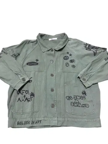 그래픽 프린트 밀리터리 자켓 그린 카키